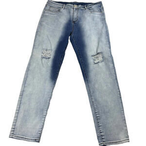 Mens Light Wash Distressed Slim Fit Jeans Size 38 Stretch Denim Casual Wear